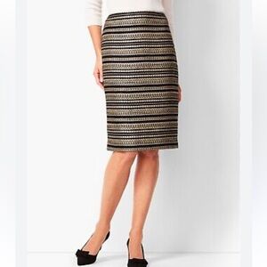 NWT RSVP By Talbots Black Gold Stripe Tweed Pencil Skirt Women’s Size 10 Petite
